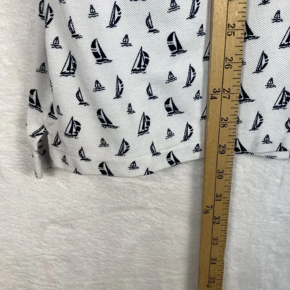 Polo Ralph Lauren Shirt Mens L White Blue Sailboat AOP Preppy Beach Hamptons